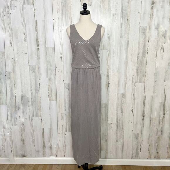 Garnet Hill Festive Sequin Tank Maxi Dress Gray Wedding Party Preppy Size S - Picture 1 of 8